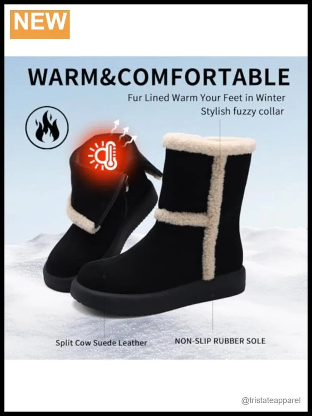 Women's Mid-Calf Snow Boots Fur Lined Pull-On Suede Water Repellent Winter Shoes